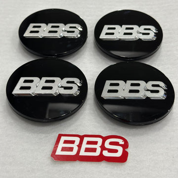 BBS Genuine Wheel Center Caps 70mm Emblem Black Silver 3D Logo P5624080 Set 4pcs