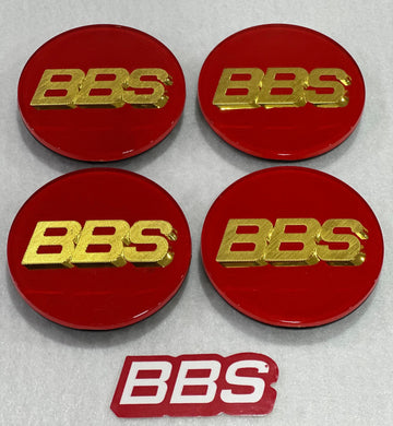 BBS Genuine Wheel Center Caps 70mm Emblem Red Gold 3D Logo P5624080 Set 4pcs