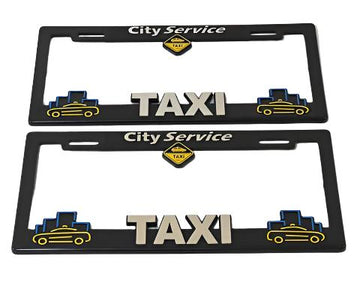 Pair of License Plate Frames Pair for TAXI City Service Heavy Duty Plastic 3D Logo