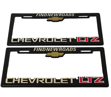 Pair of CHEVROLET LTZ License Plate Frames 3D Logo Heavy Duty Plastic ''FIND NEW ROADS''