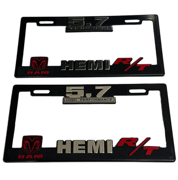 x2 Marcos de matrícula para DODGE HEMI R/T 5.7 HIGH PERFORMANCE Plástico resistente
