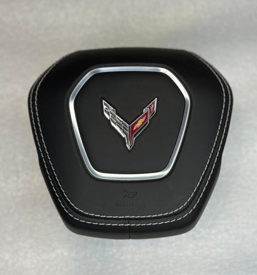 Corvette C8 Airbag Cover 2020-2025 White Stitches Full Leather Genuine OEM Stingray Z06 ZR1