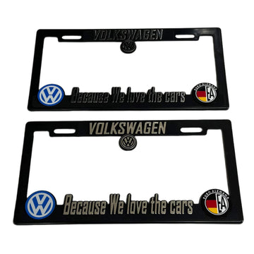 Pair of License Plate Frames for Volkswagen Euro Alemana Heavy Duty Plastic 3D Logo