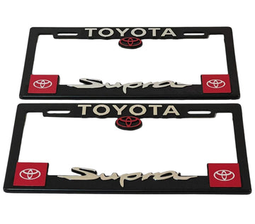 Pair of License Plate Frames Pair for TOYOTA SUPRA Heavy Duty Plastic 3D Logo