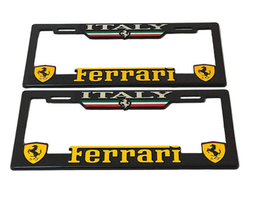 Pair of License Plate Frames for Ferrari Heavy Duty Plastic 3D Logo