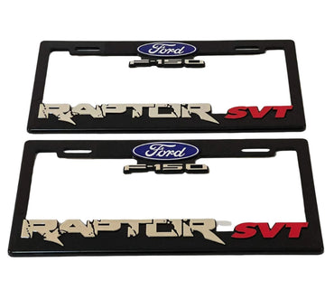Pair of License Plate Frames for Ford F-150 Raptor SVT Heavy Duty Plastic 3D Logo