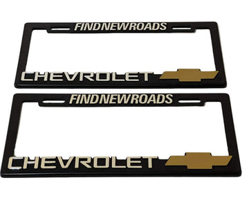Pair of Chevrolet ''FIND NEW ROADS'' License Plate Frames 3D Logo
