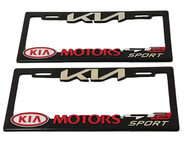 Pair of License Plate Frames for KIA MOTORS GT LINE Heavy Duty Plastic 3D Logo