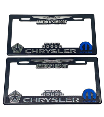 Pair of License Plate Frames for Chrysler MOPAR Heavy Duty Plastic 3D Logo