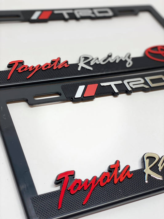 Pair of License Plate Frames for TOYOTA TRD RACING Heavy Duty Plastic 3D Logo