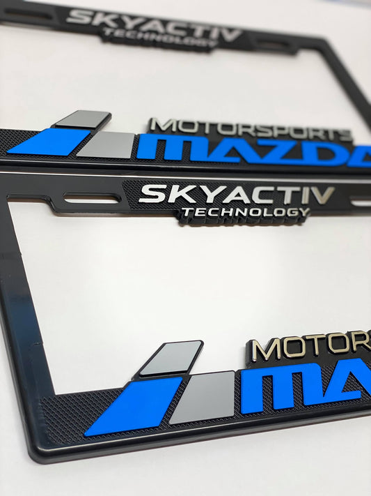 Pair of License Plate Frames for MAZDA SKYACTIV Heavy Duty Plastic 3D Logo