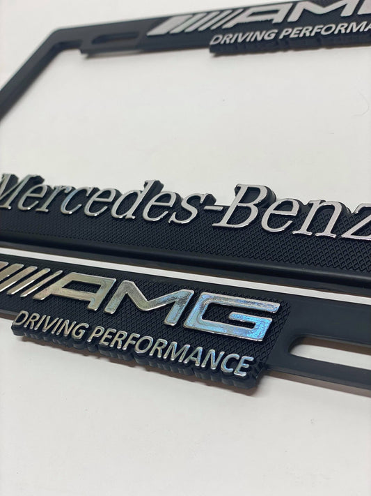 Pair of License Plate Frames for Mercedes-Benz AMG Heavy Duty Plastic 3D Logo