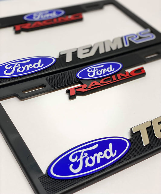 Pair of License Plate Frames for Ford Racing Team RS Heavy Duty Plastic 3D Logo