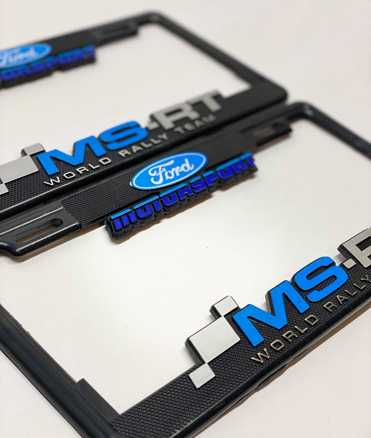 License Plate Frames for FORD MS-RT Rally Heavy Duty Plastic 3D Logo Pair