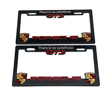 Pair of License Plate Frames for PORSCHE GTS Heavy Duty Plastic 3D Logo