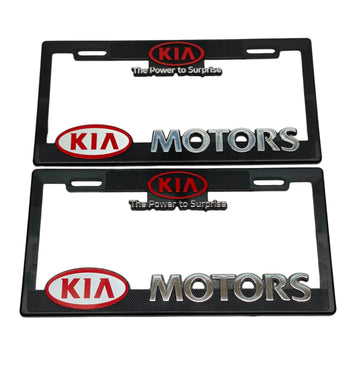 Pair of License Plate Frames for KIA MOTORS Heavy Duty Plastic 3D Logo