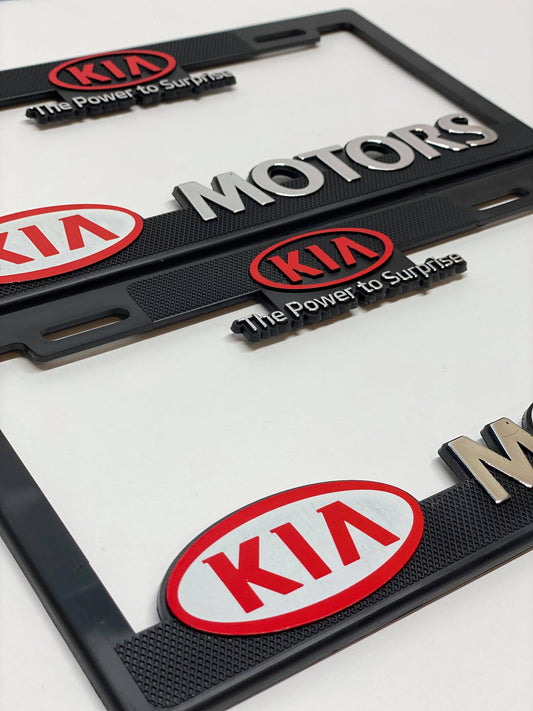 Pair of License Plate Frames for KIA MOTORS Heavy Duty Plastic 3D Logo