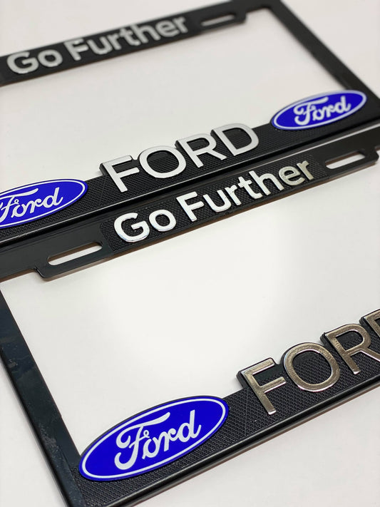 Pair of License Plate Frames for FORD GO FURTHER Heavy Duty Plastic 3D Logo