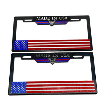 License Plate Frames for MADE IN USA Flag Heavy Duty Plastic 3D Logo Pair