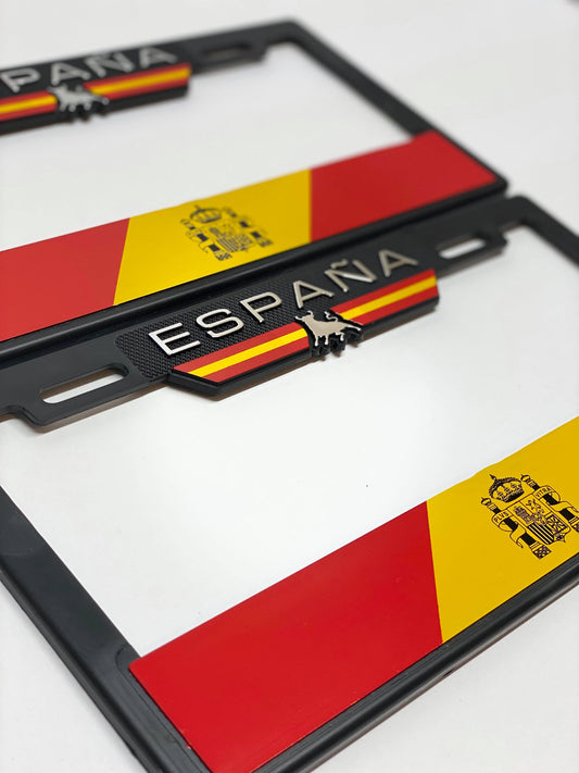 License Plate Frames for SPAIN España Flag Heavy Duty Plastic 3D Logo Pair