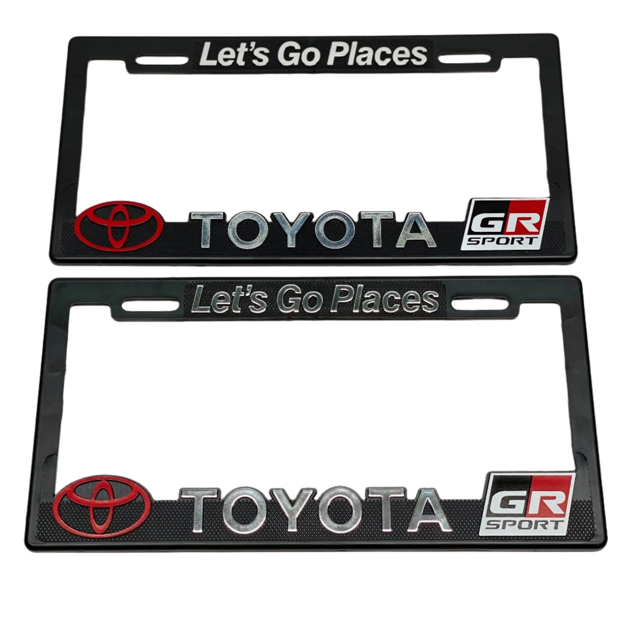 Pair of License Plate Frames for TOYOTA GR GAZOO RACING Heavy Duty Plastic 3D Logo