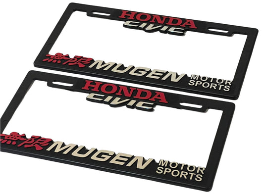 Pair of License Plate Frames for HONDA Civic Mugen Heavy Duty Plastic 3D Logo