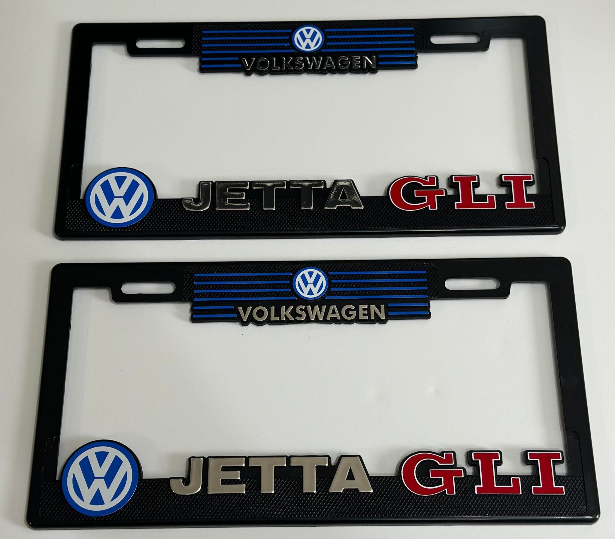 Pair of License Plate Frames for Volkswagen Jetta GLI Heavy Duty Plastic 3D Logo