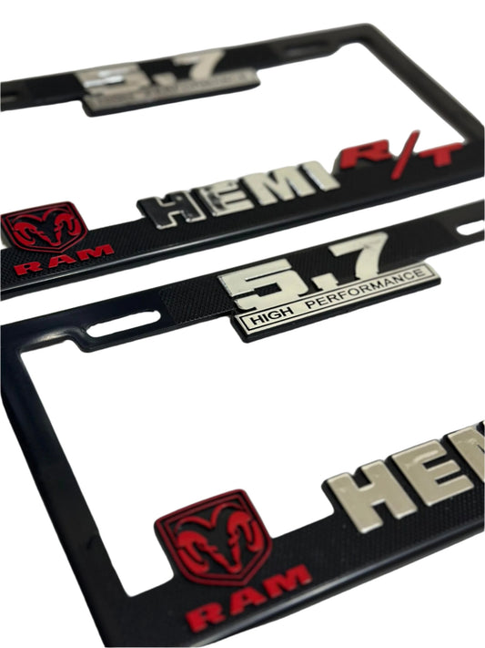 License Plate Frames for DODGE HEMI R/T 5.7 HIGH PERFORMANCE Heavy Duty Plastic