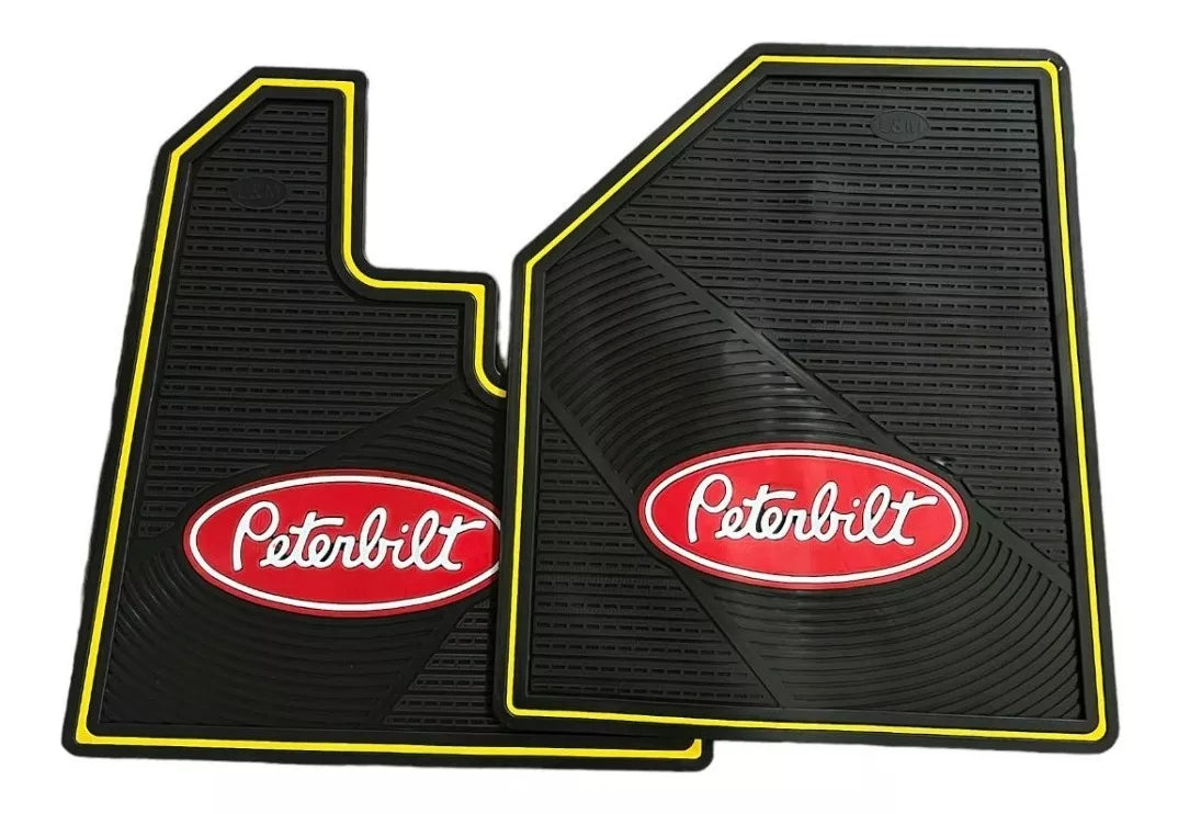 Peterbilt Truck OEM Ribbed Rubber Floor Mats Pair With Logo Commercial Semi-Truck
