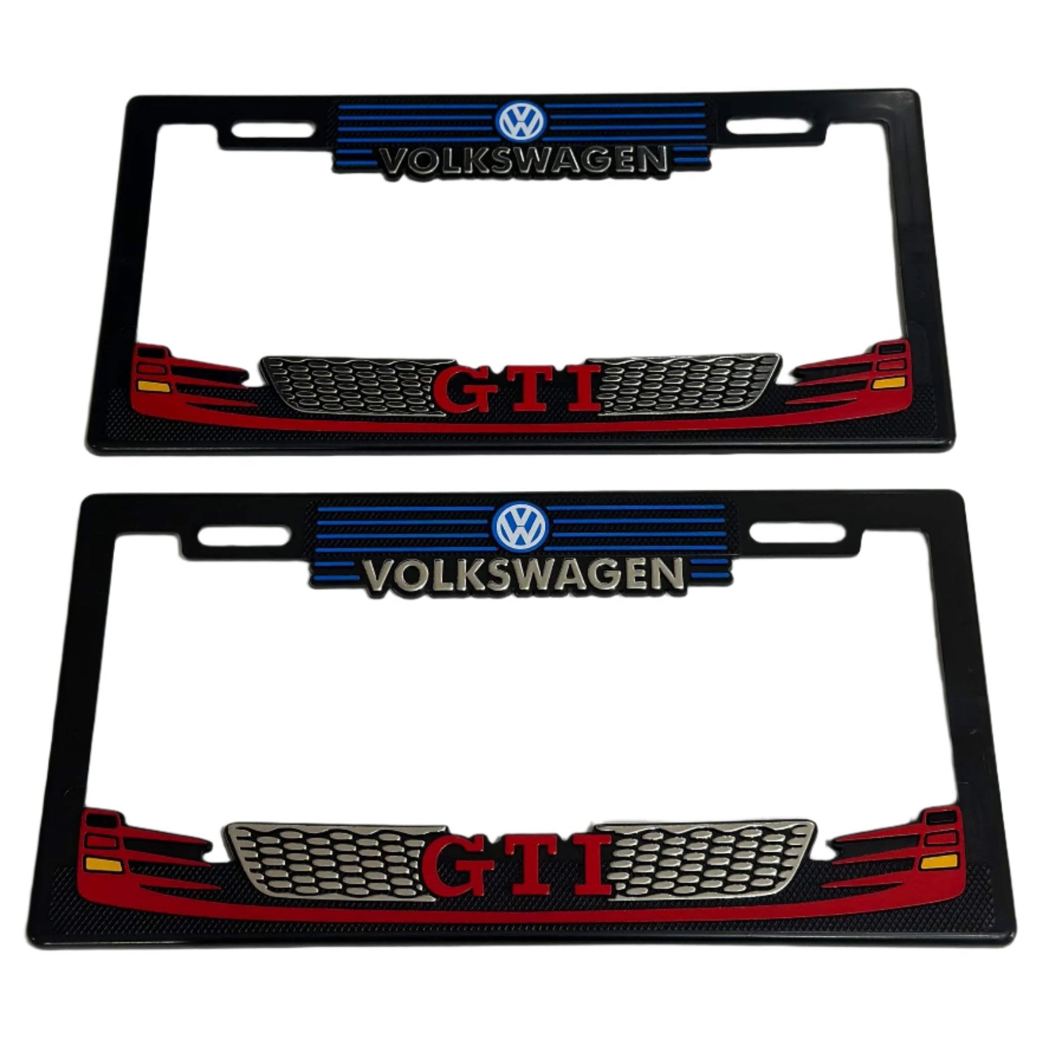 Pair of License Plate Frames for VOLKSWAGEN GTI Heavy Duty Plastic 3D Logo