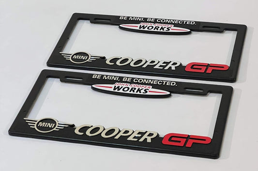 Pair of Mini Cooper GP License Plate Frames HEAVY DUTY 3D Logo Plastic