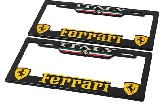 Pair of License Plate Frames for Ferrari Heavy Duty Plastic 3D Logo