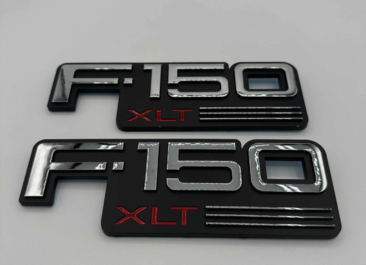 92-97 NEW Ford F-150 XLT 2pc Fender Emblem Nameplate Badge Ornament