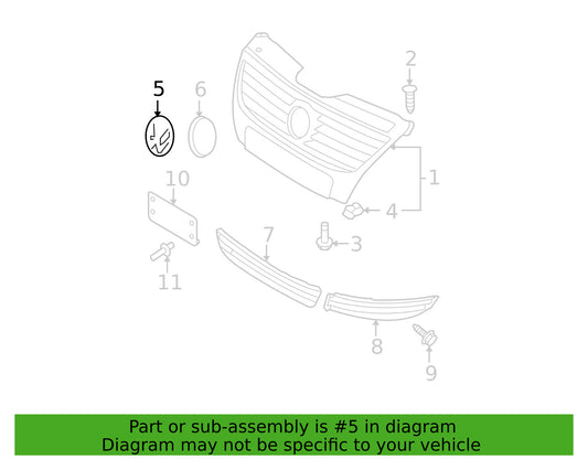 06-11 Passat & 07-10 Touareg VW Volkswagen Front CHROME Grill Grille Emblem OEM
